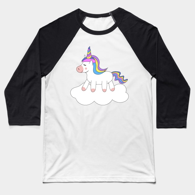 Cute Kawaii Unicorn on sky Baseball T-Shirt by Novelty-art